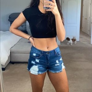 Distressed Shaping Jean Shorts